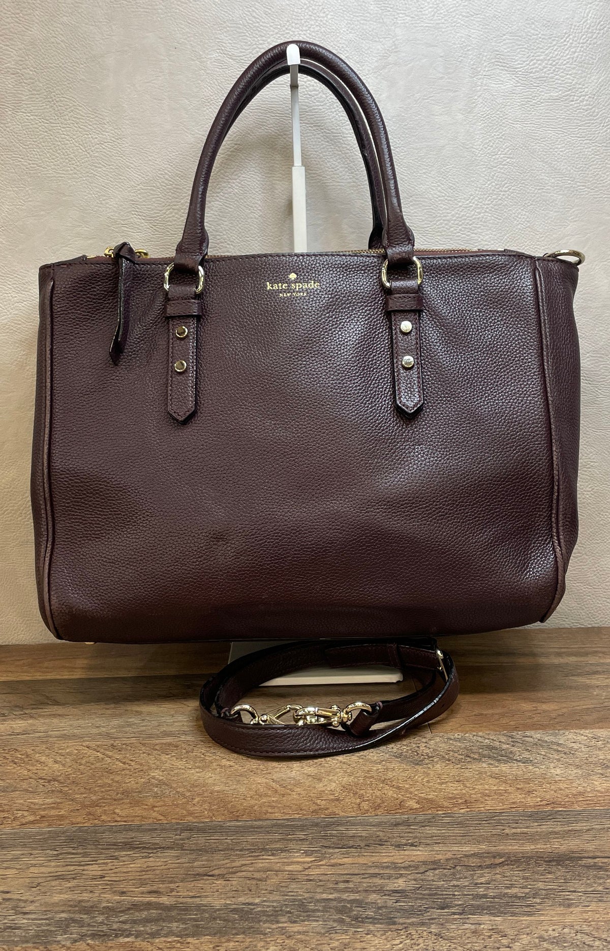 Kate Spade Burgundy Pebbled Leather Satchel Shoulder Bag Gold Hardware