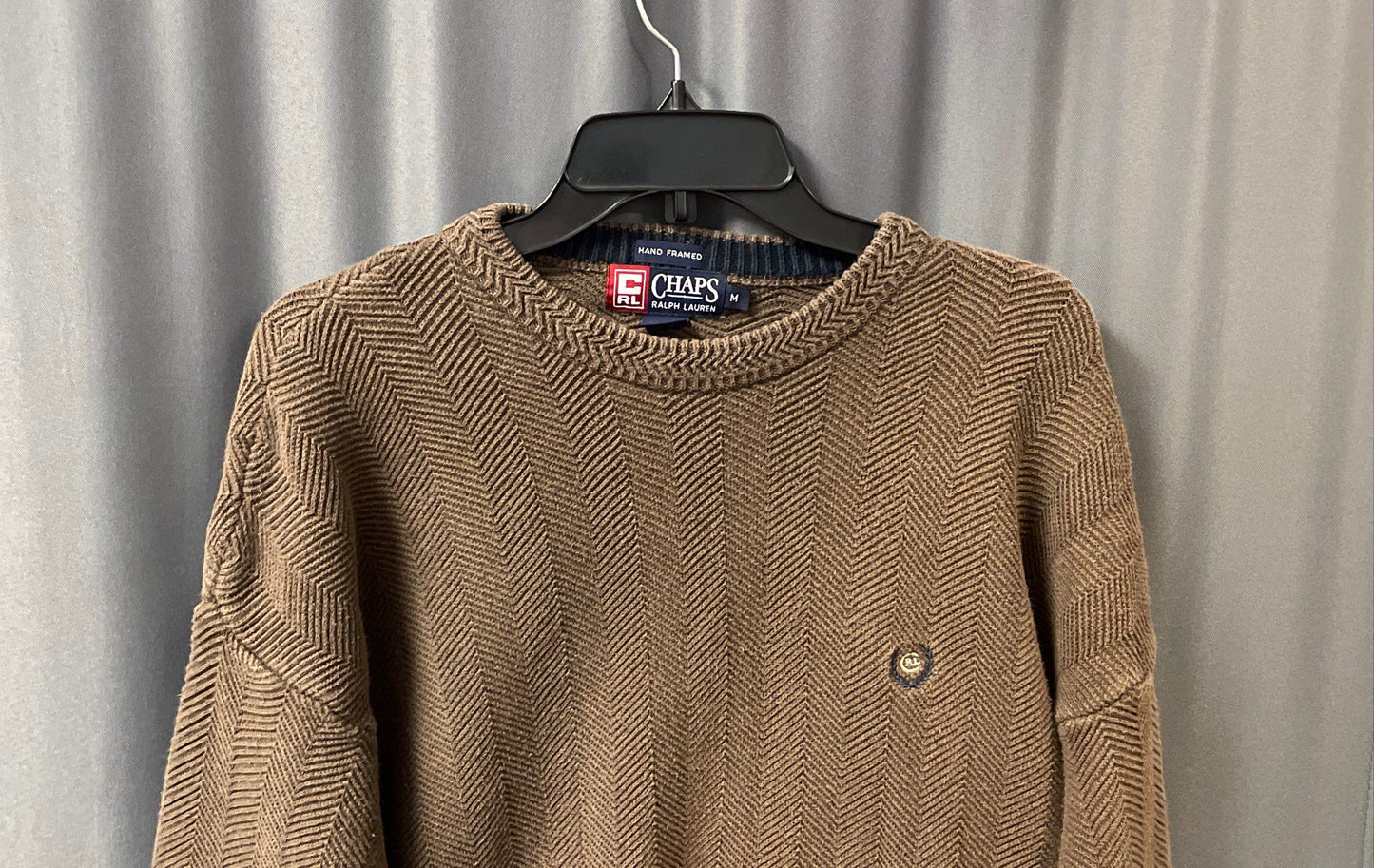 Vintage 90s Chaps Ralph Lauren Men's Brown Chevron Knit Cotton Sweater Size M