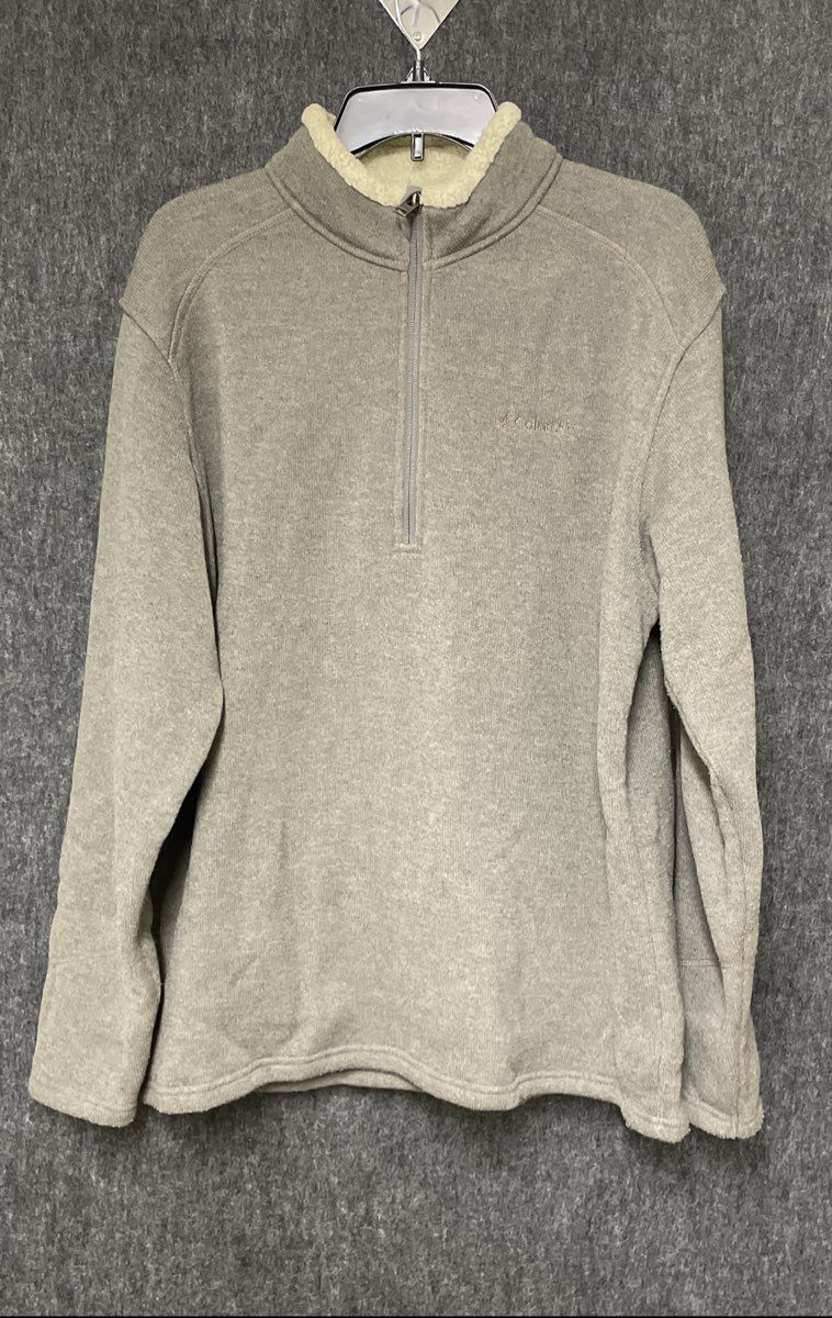 Columbia Men's Gray 1/4 Zip Fleece Pullover Sweater Sherpa Lined Collar Size L