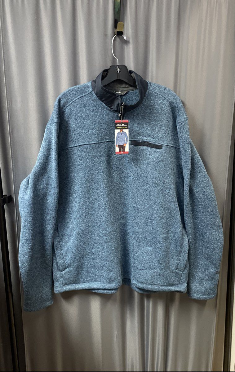 Eddie Bauer Men's Blue Twilight Heather Sweater Fleece 1/4 Zip Pullover NWT XL