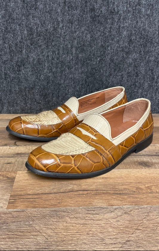 Stacy Adams Penny Loafers Tan Cream Snake Skin Leather Men's Shoes Size 9.5