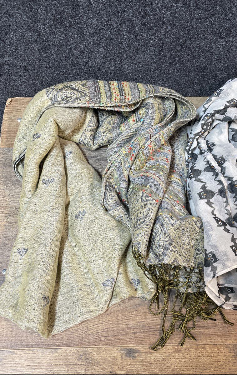 Mixed Brand Women's Scarf Lot 5pc Pashmina Silk Blend Polyester Printed Fringe