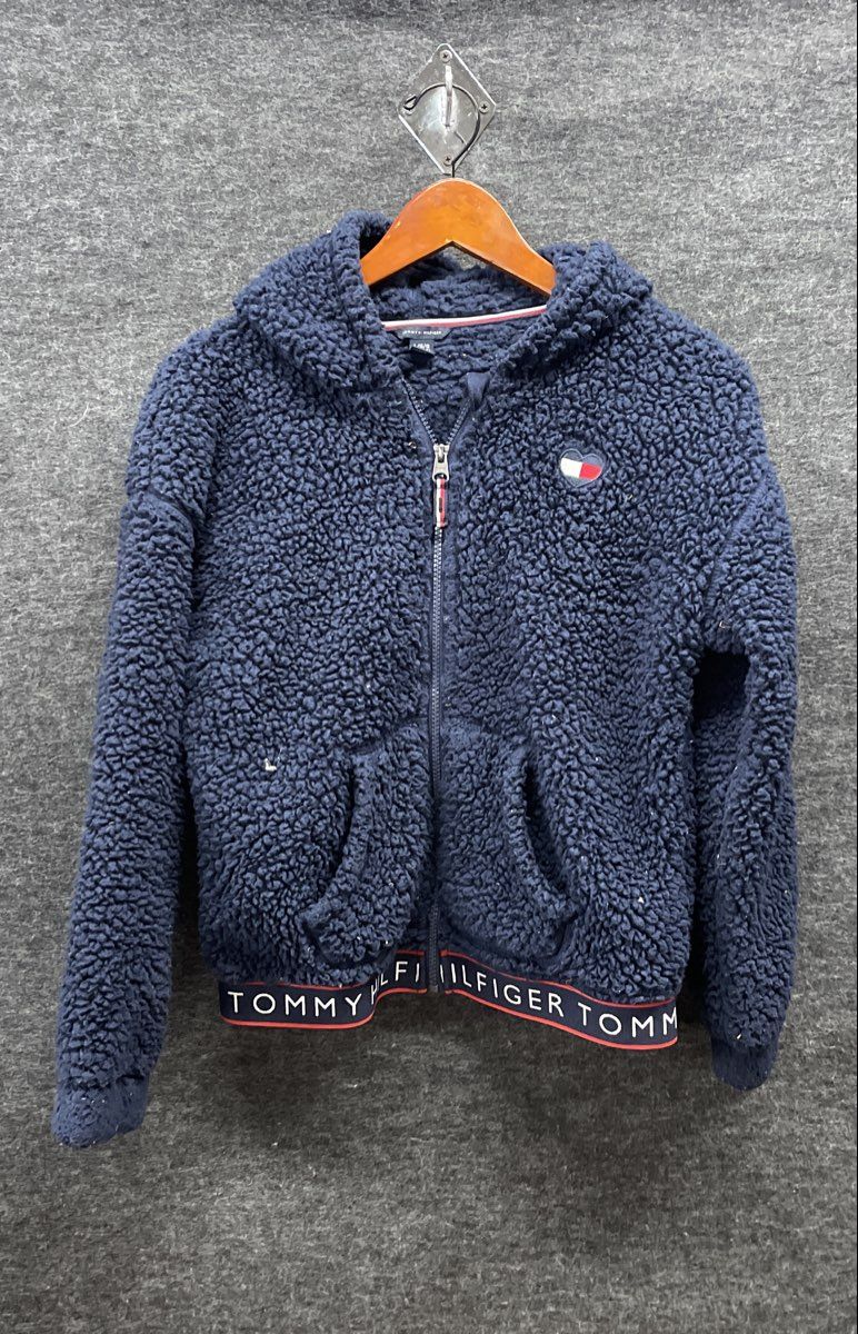 Tommy Hilfiger Girls Navy Blue Sherpa Fleece Full Zip Hoodie Jacket Size 12/14