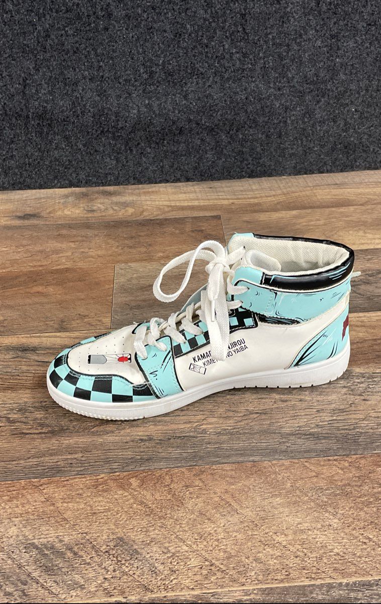 Demon Slayer Tanjiro Kamado KNY High Top Sneakers Green Checkered Size 9 EU 42