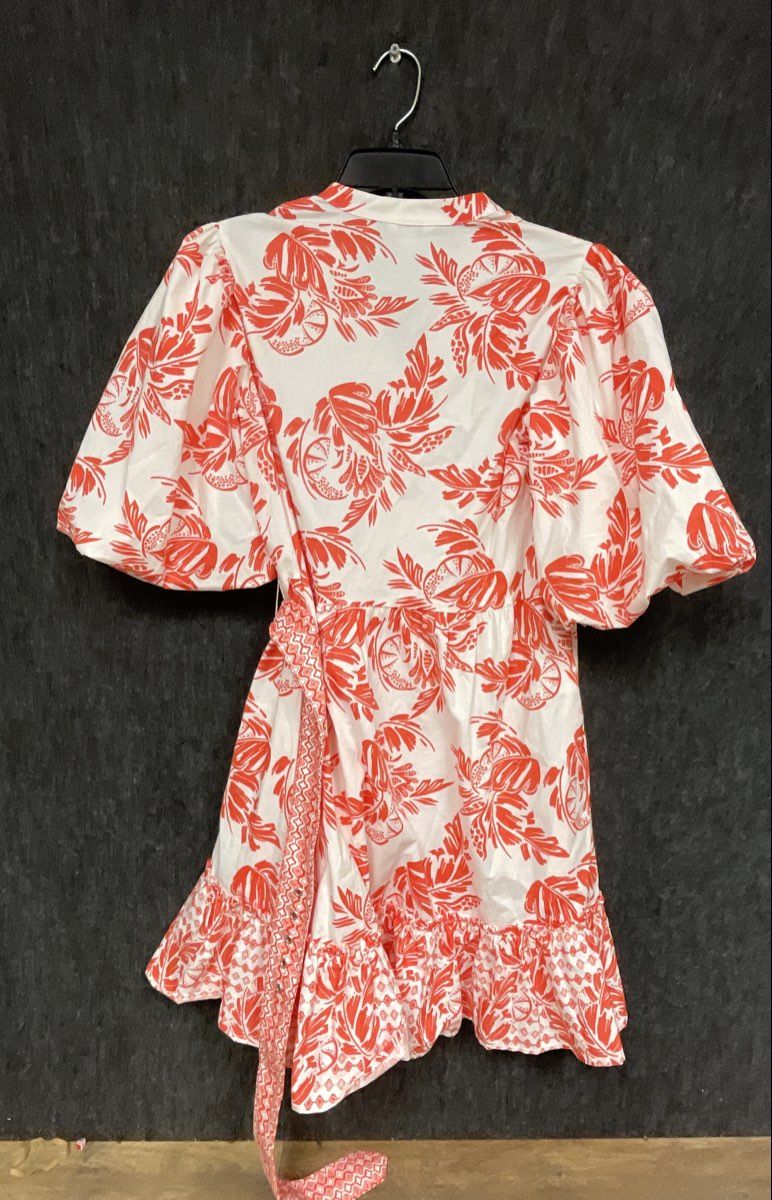 Crown & Ivy Women's White Orange Tropical Floral Puff Sleeve Mini Dress Sz XS