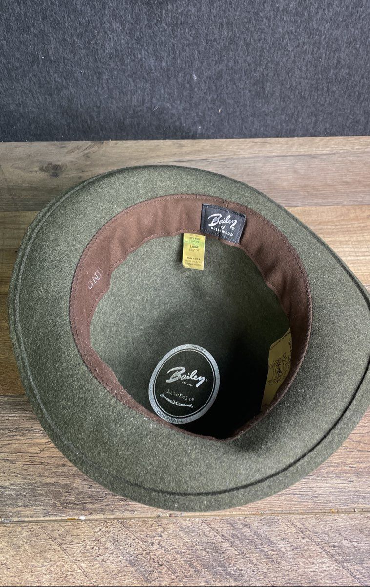 Bailey of Hollywood Men's Fedora Hat Dark Green LiteFelt Wool Packable USA Sz L