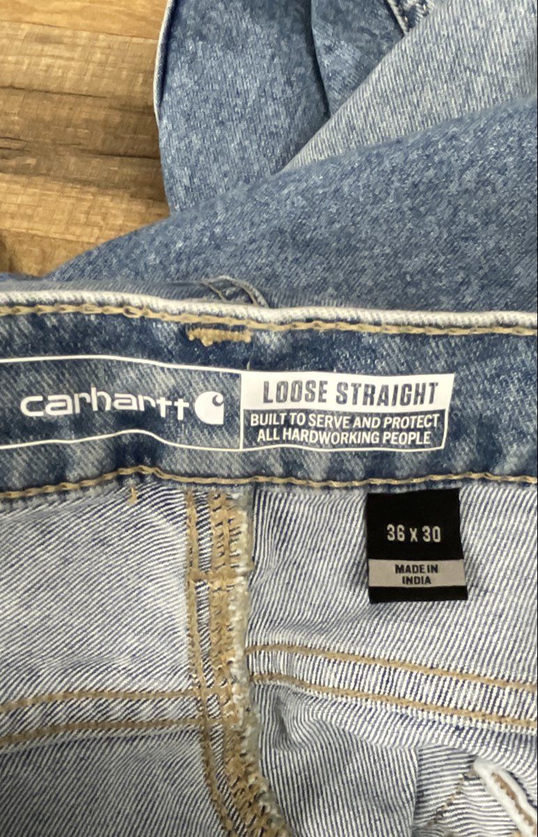 Carhartt Men's 106988 Loose Straight Fit Light Wash Blue Denim Jeans Sz 36x30