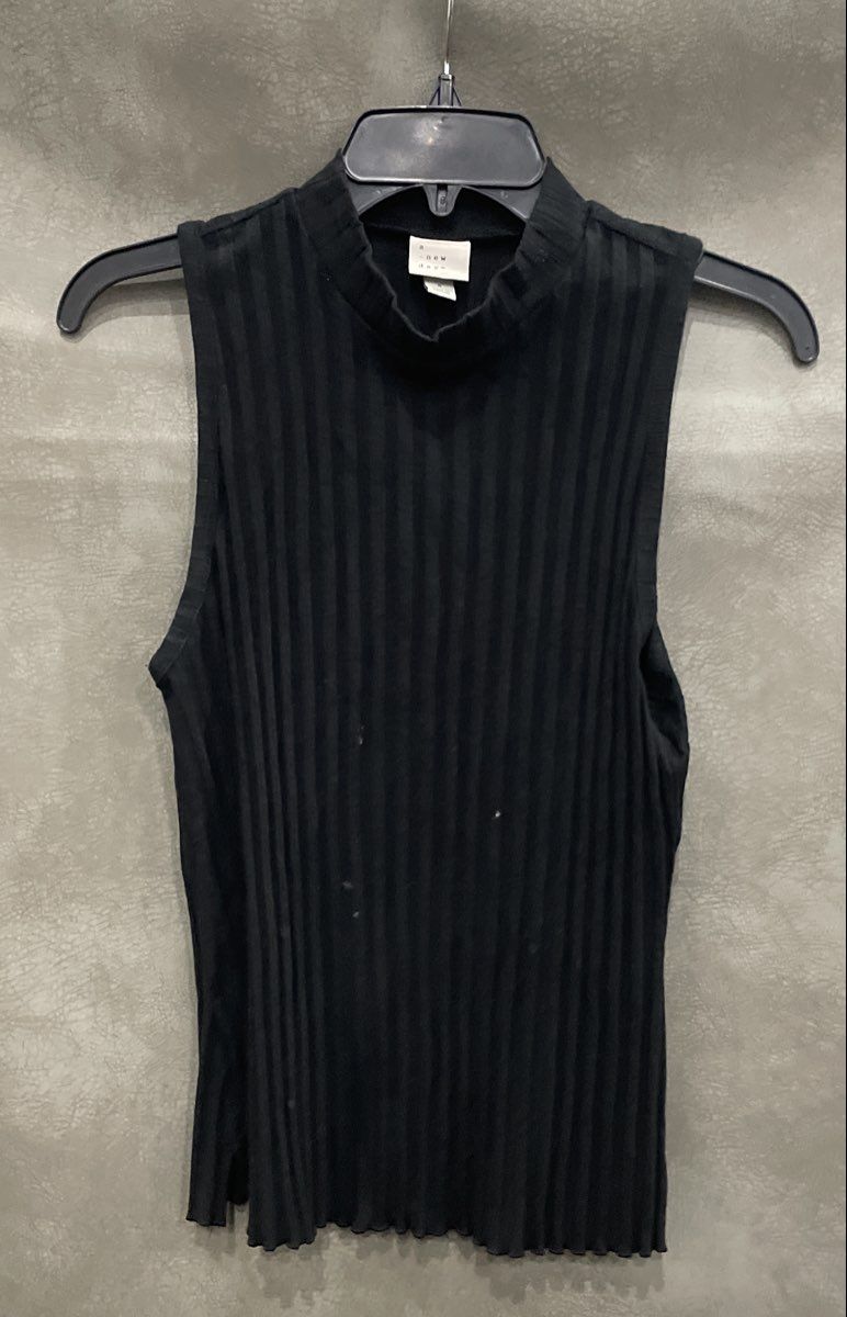 a new day Women's Black Ribbed Sleeveless Mock Neck Shirt Tank Top Sz S