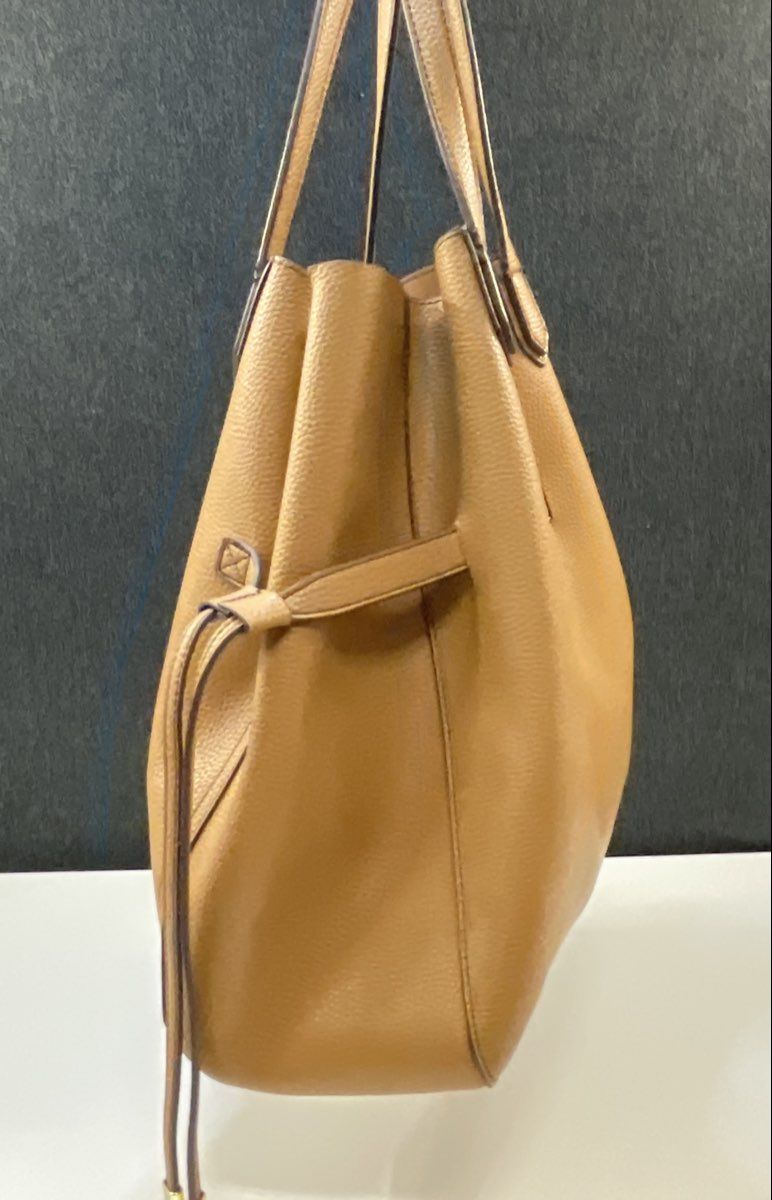 Tutilo New York Tan Pebbled Cinch Tote Bag Gold Hardware Large Handbag