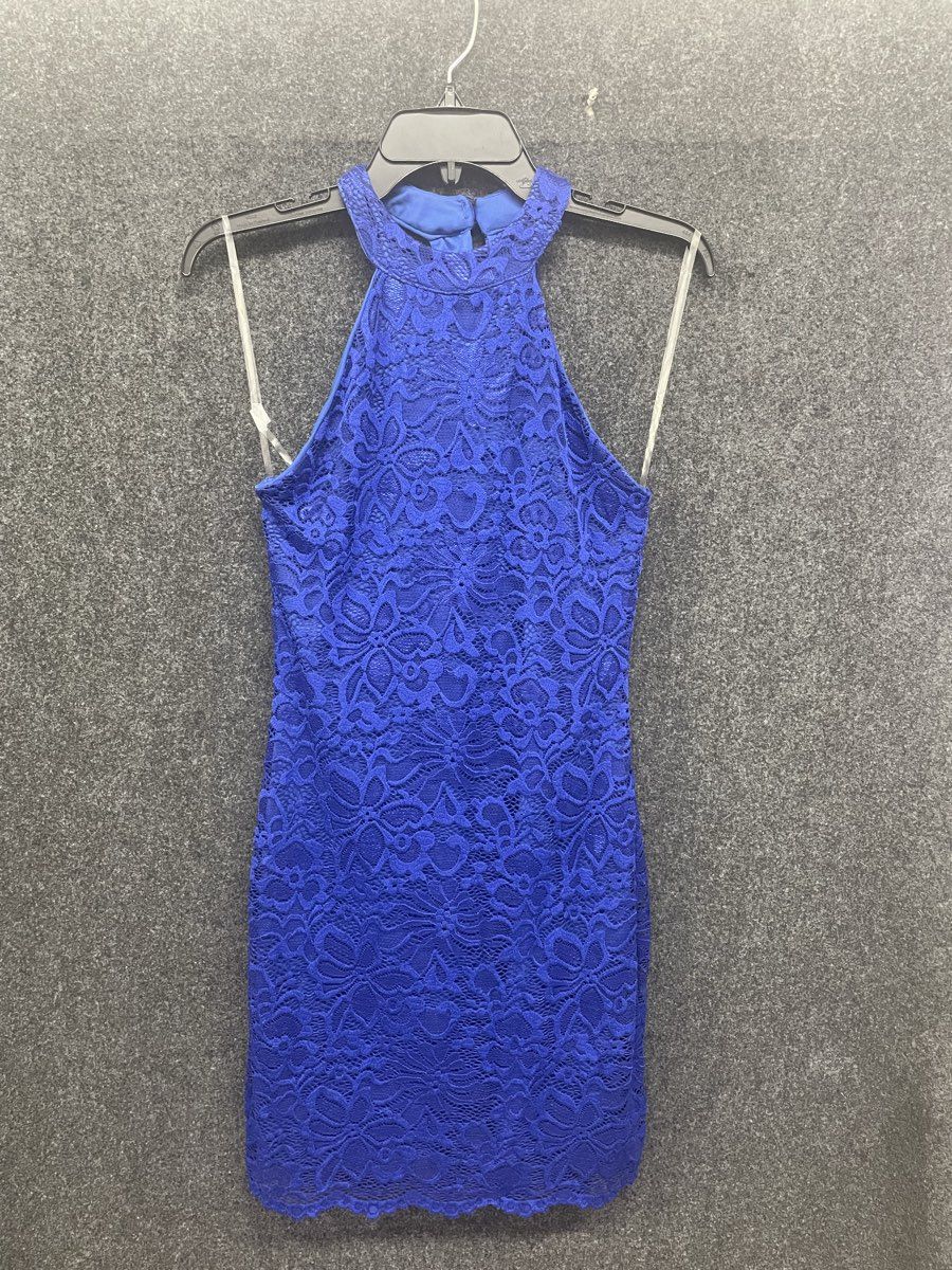 Charlotte Russe Women's Blue Lace Halter Neck Sleeveless Bodycon Dress Size S