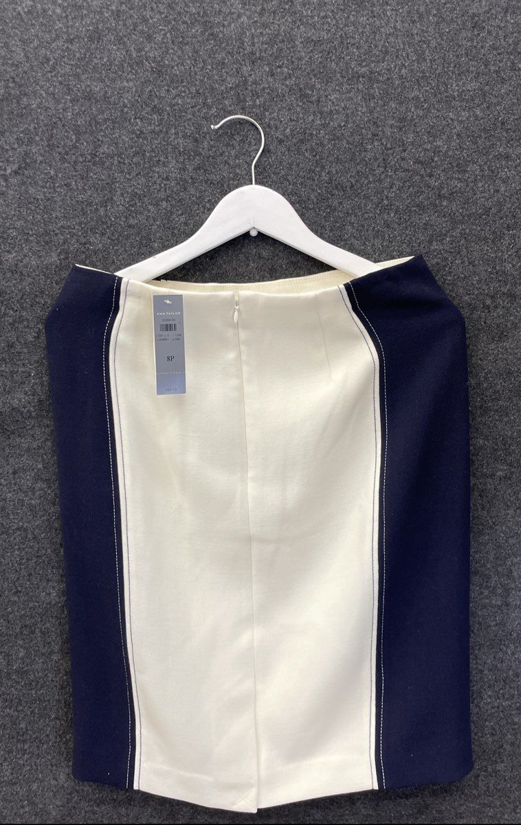 Ann Taylor Women's Navy Blue White Colorblock Contrast Stitch Skirt Sz 8P NWT