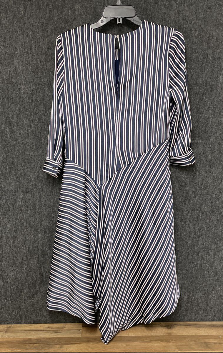 Banana Republic Women's Navy White Stripe Asymmetrical Long Sleeve Midi Dress 6