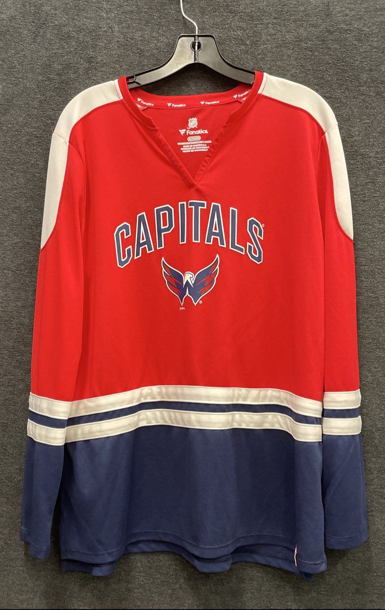 Fanatics NHL Women's Washington Capitals Red V-Neck Long Sleeve Jersey Shirt XL