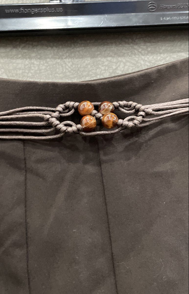 Dressbarn Women's Brown A-Line Flared Midi Skirt with Beaded Rope Belt Sz 12