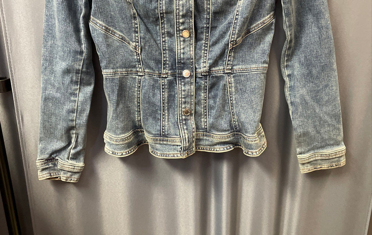 White House Black Market Women's Peplum Denim Jacket Blue NWT Size XXS