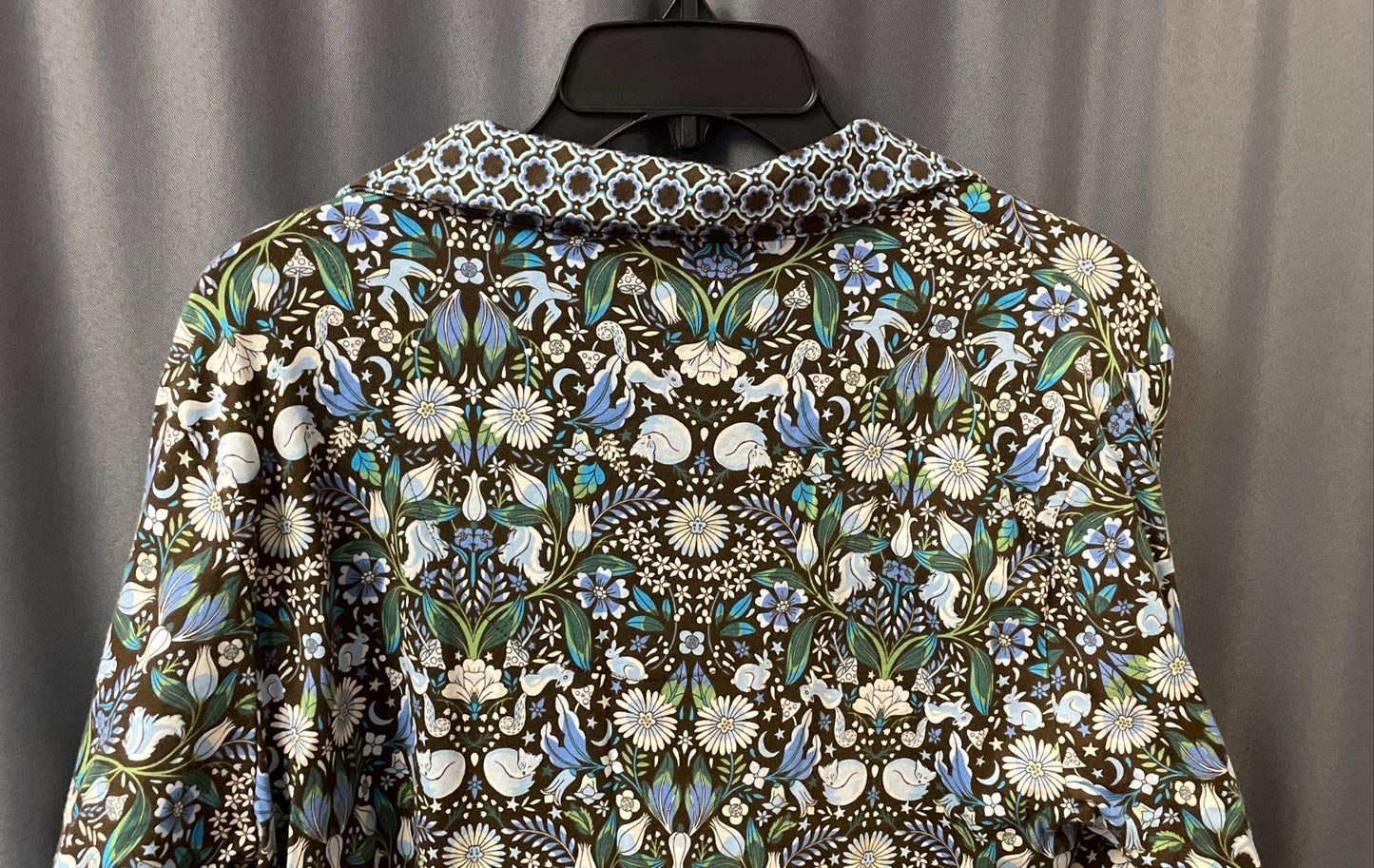 Vera Bradley Women's Brown Blue Botanical Animal Print Cotton Shirt Size L