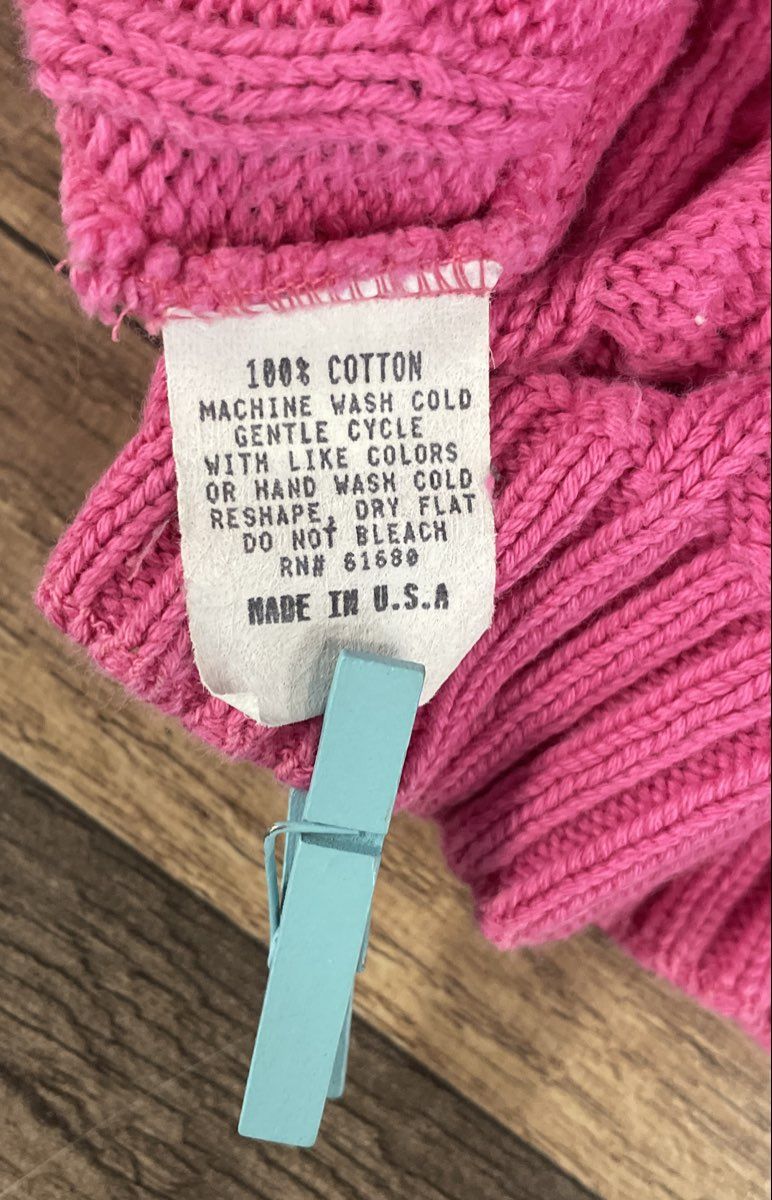 Vintage 90s 525 America Women's Pink Cable Knit V-Neck Cotton Sweater Sz XL