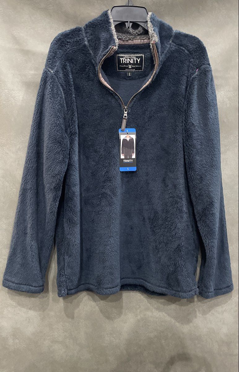Trinity Men's Blue High Pile Sherpa Fleece 1/4 Zip Pullover Sweater NWT Sz L