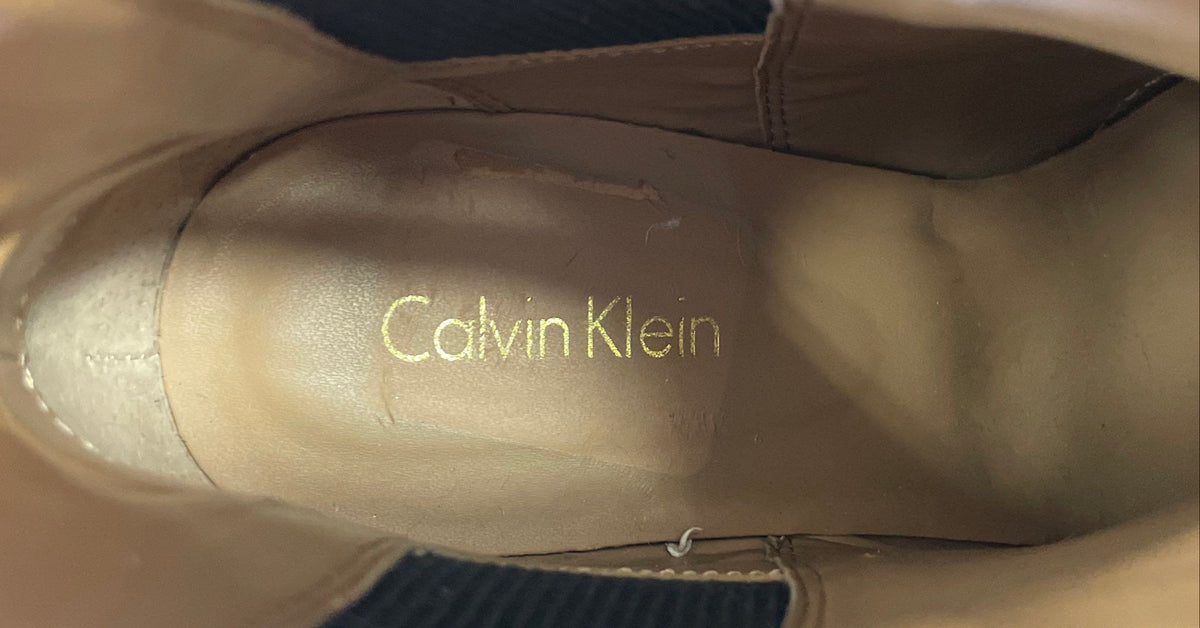 Calvin Klein Felda Tan Leather Block Heel Chelsea Ankle Boots Size 6.5