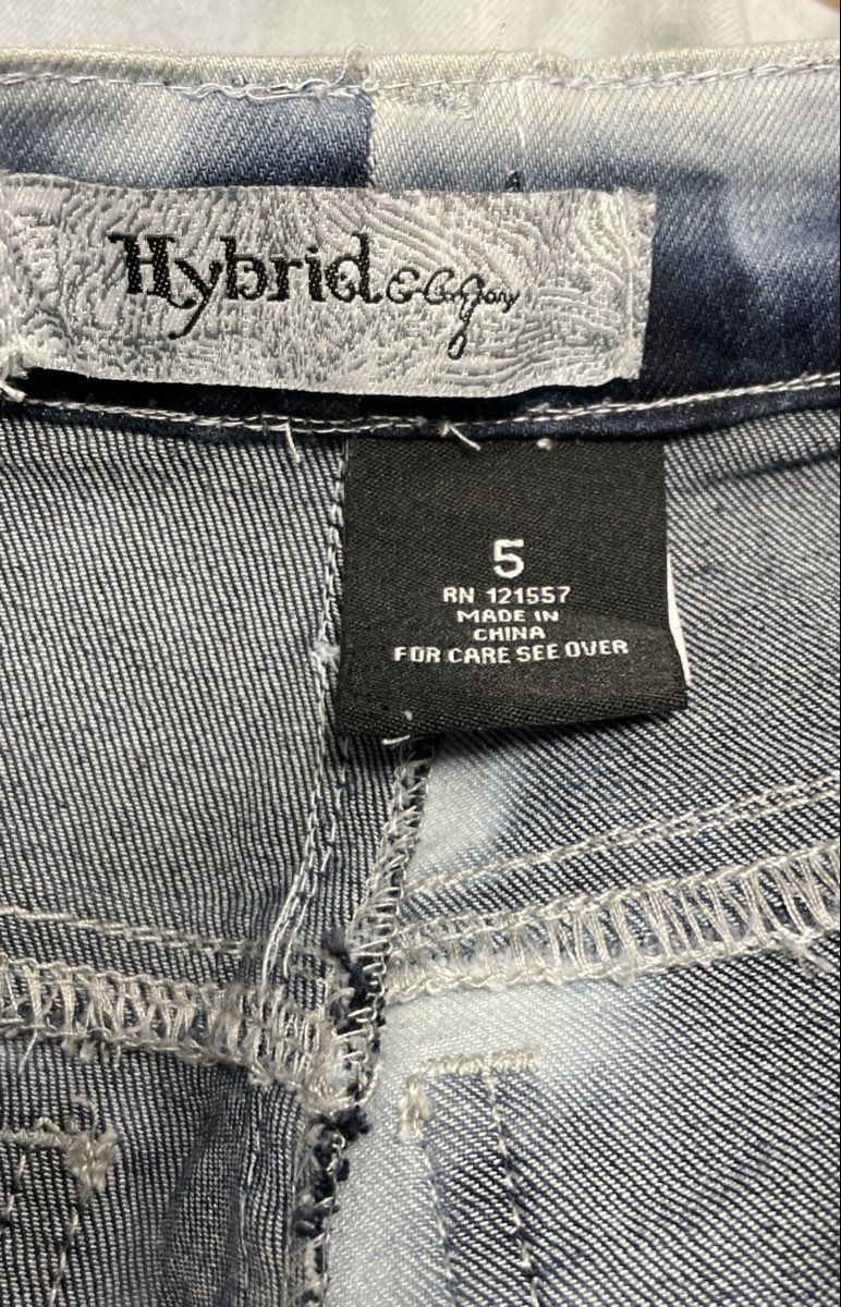 Hybrid & Company Women's Blue White Tie Dye Distressed Patched Jeans Sz 5