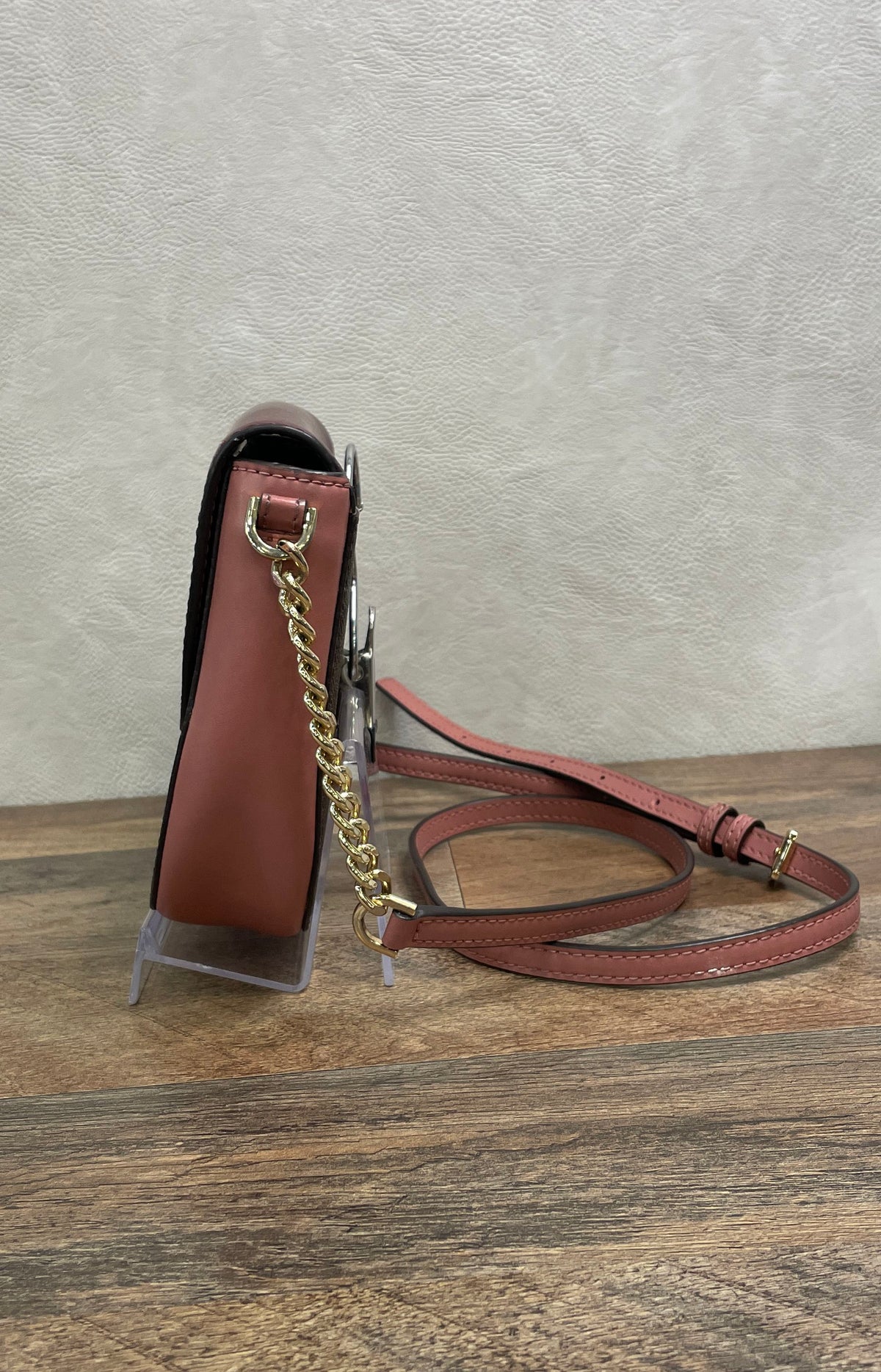Michael Kors Maroon Brown Pink Signature Monogram Leather Crossbody Bag