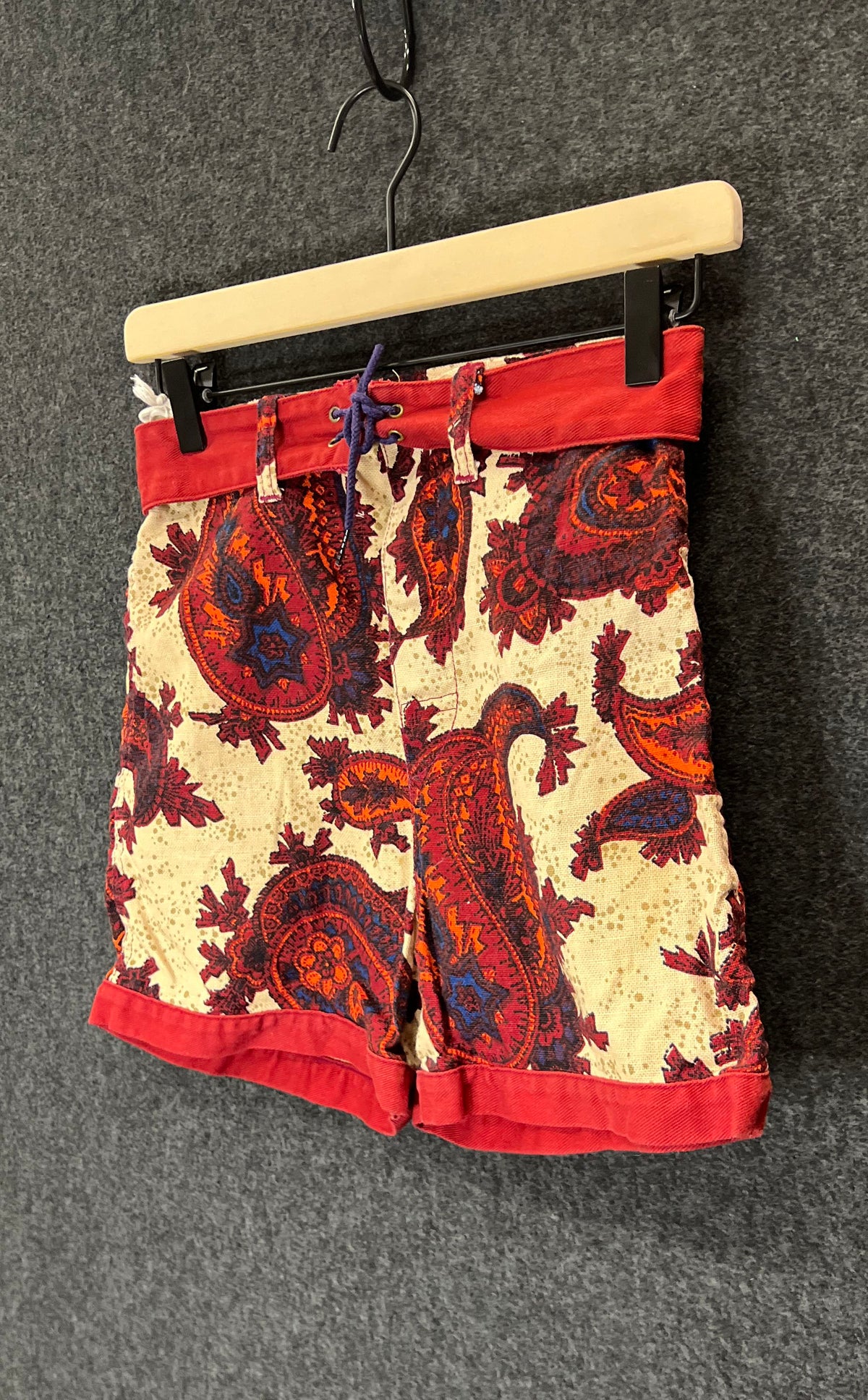 Robert Bruce Seafarer Boys Paisley Lace Up Swim Trunks Vintage 70s Sz 18