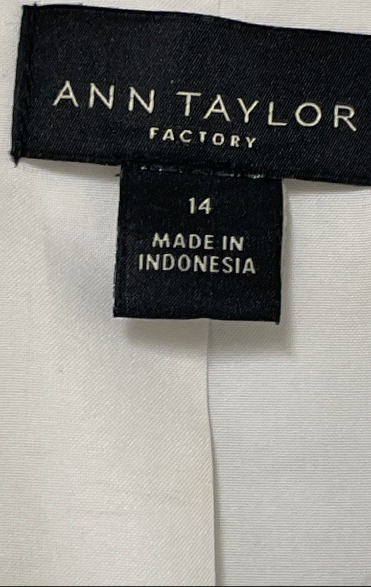 Ann Taylor Factory Women's White Black Tweed Plaid Frayed Trim Zip Jacket Sz 14