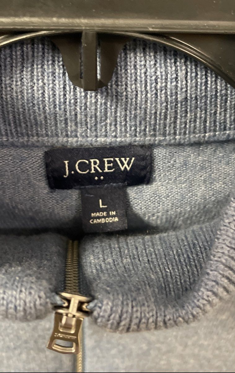 J. Crew Men's Blue Merino Wool Blend 1/4 Zip Pullover Sweater Size L