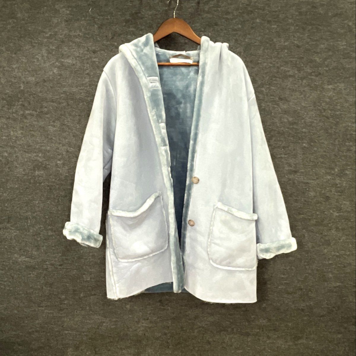 Jones New York Women's Vintage Y2K Lt Blue Faux Suede Hooded Jacket M