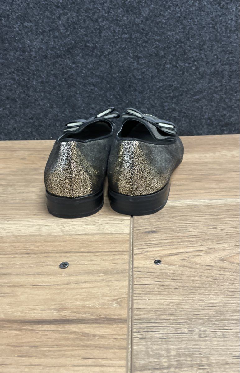 Anne Klein Dakoram Metallic Gold Black Bow Loafer Flats Women's Size 10