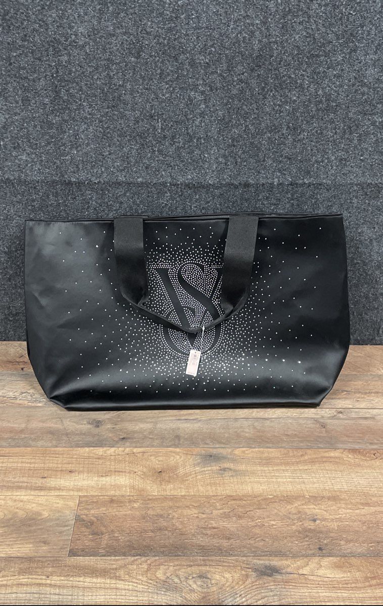 Victoria's Secret Black Rhinestone VS Logo Large Tote Bag NWT