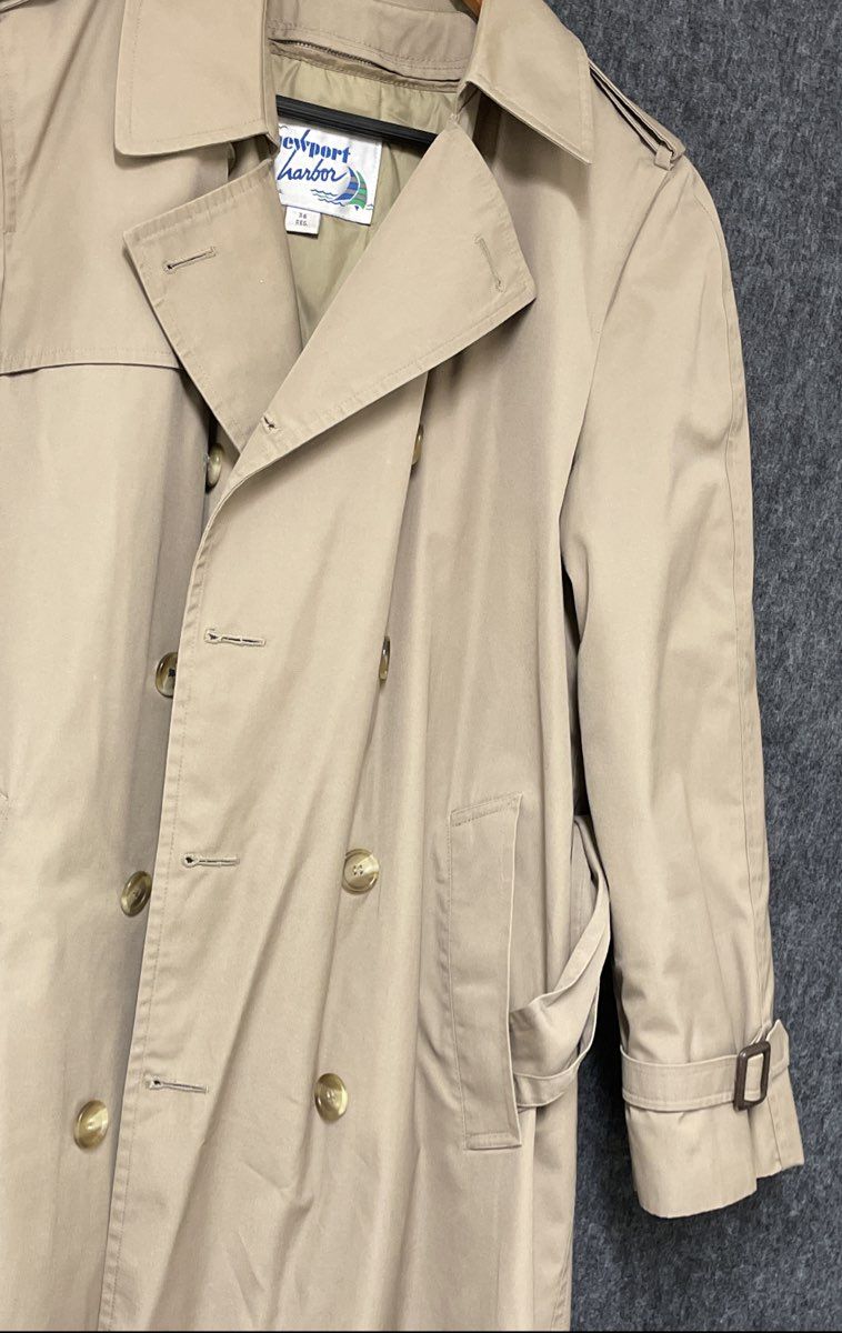 Vintage 80s Newport Harbor Men's Beige Double Breasted Trench Coat Sz 36 Reg