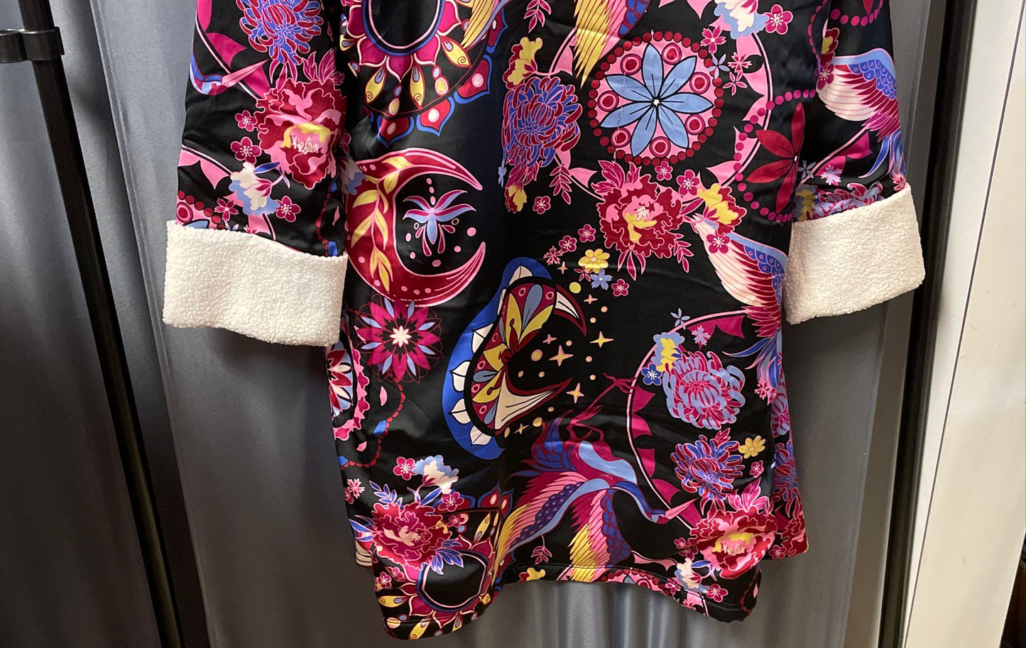 G by Giuliana Black Label Women's Floral Fleece Lined Hooded Robe NWT Sz M/L