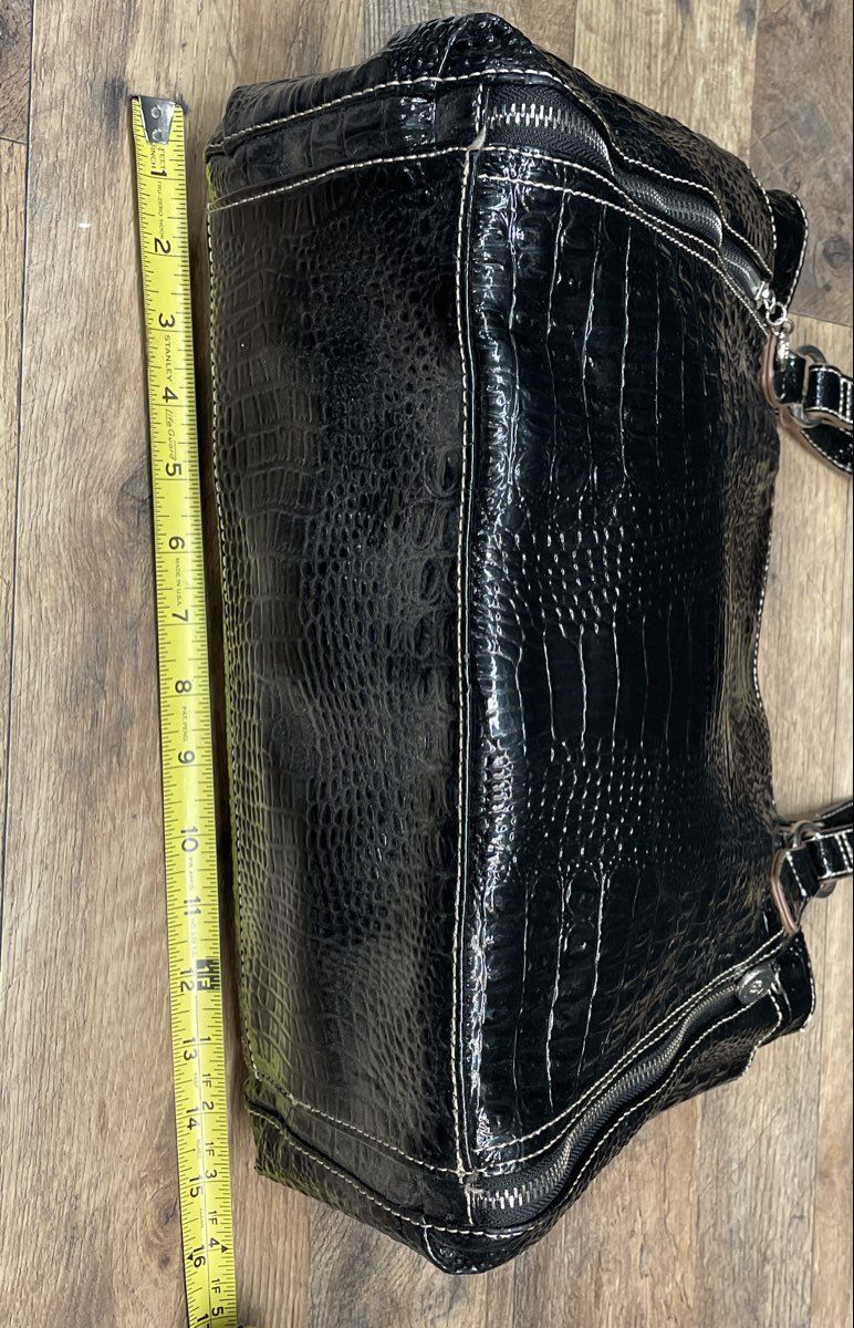 Sag Harbor Black Croc Embossed Faux Leather Tote Shoulder Bag Silver Hardware