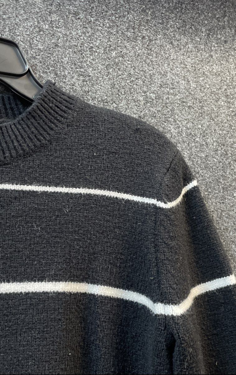 For The Republic Women's Black White Striped Cropped Crewneck Sweater Sz S