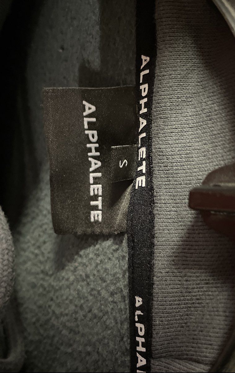 Alphalete Men's Blue Gray Pullover Gym Hoodie Graphic Barcode Sleeve Sz S
