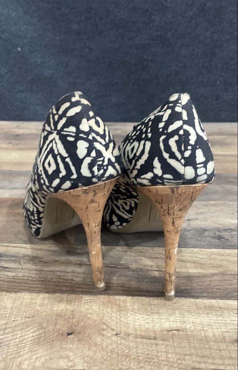 Christian Siriano Black White Abstract Peep Toe Cork Pumps Size 11