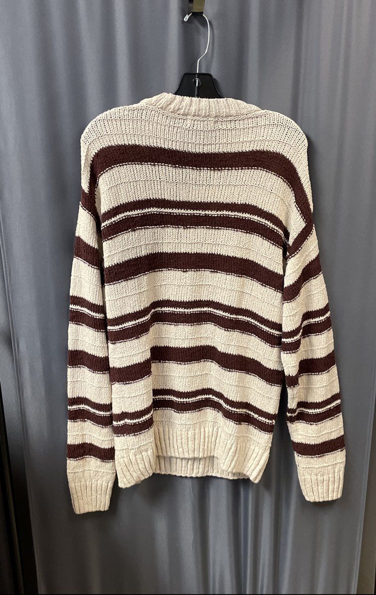 Zara Men's Brown White Striped Chunky Cotton Blend Crewneck Sweater Sz L