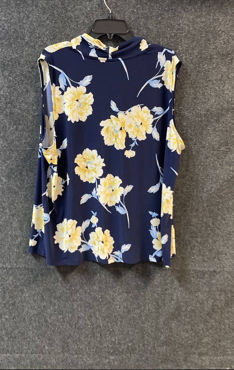 Anne Klein Women's Navy Blue Floral Sleeveless V-Neck Top Size 3X NWT