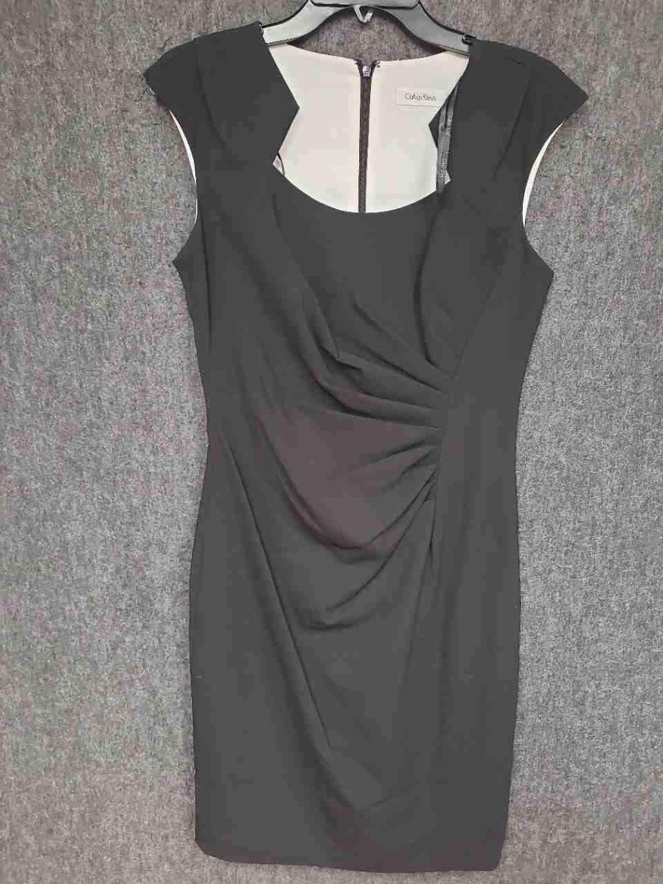 Calvin Klein Women's Black Ruched Sheath Cap Sleeve Work Career Dress Size 6