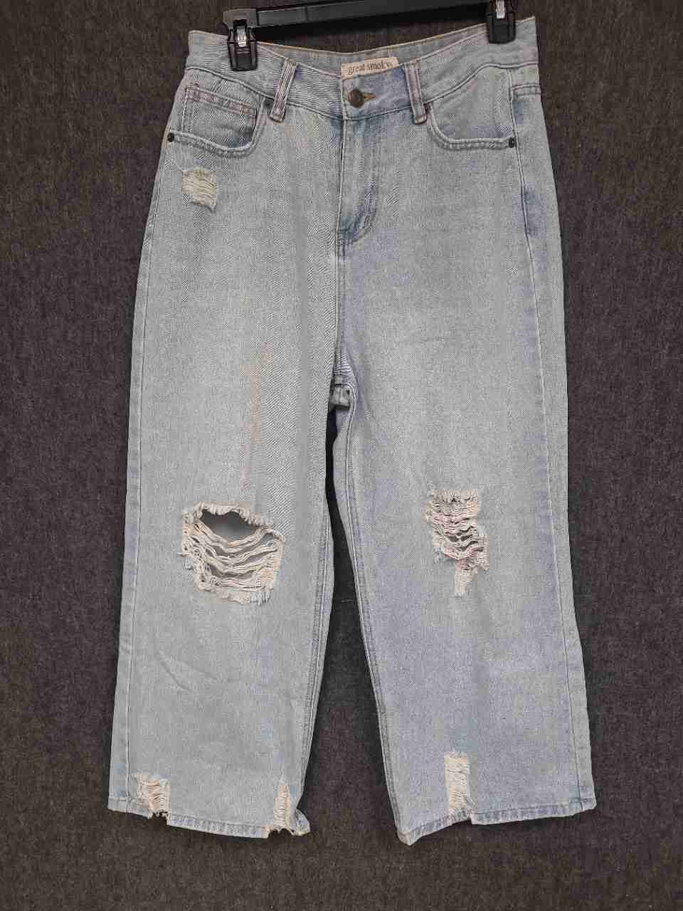 Great Smoky Women's Light Wash Distressed High Rise Wide Leg Cropped Jeans Sz M