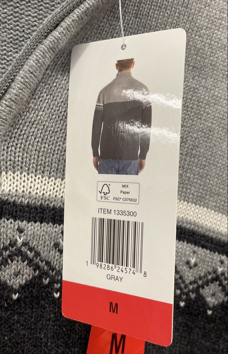 Weatherproof Vintage Men's Gray Fair Isle 1/4 Zip Holiday Sweater Size M NWT