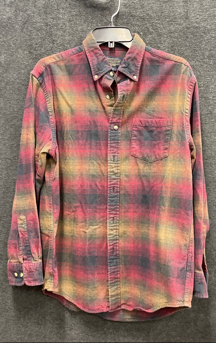 Pendleton Plaid Flannel Long Sleeve Button Down Shirt Red Yellow Check Sz M