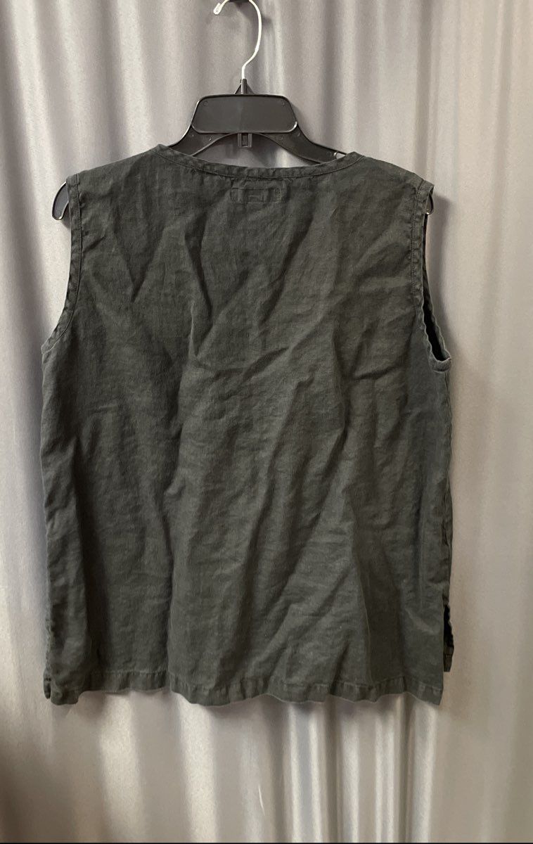 Flax Women's Black 100% Linen Sleeveless V-Neck High Low Hem Top Sz M