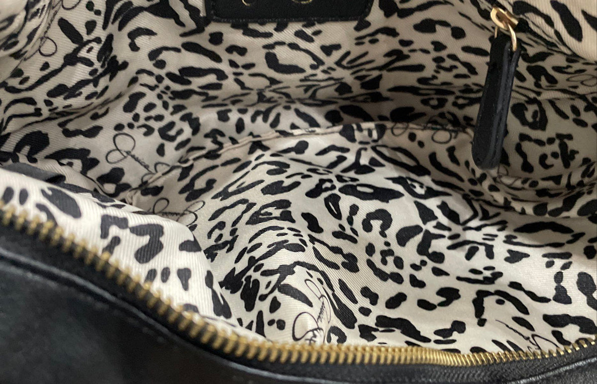 Jessica Simpson Black Leather Hobo Bag Gold Studded Large Shoulder Purse