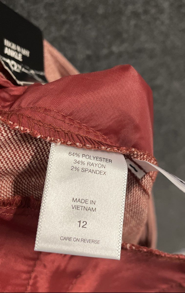 7th Avenue Design Studio Women's Red High-Waist Ankle Pants Stretch Sz 12 NWT
