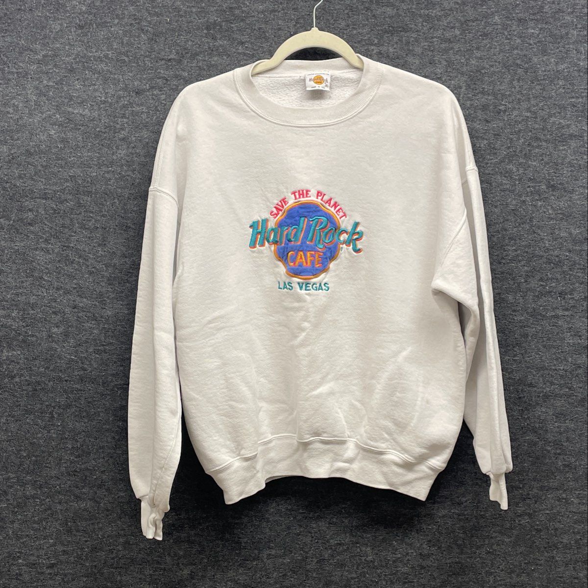 Vintage 90s Hard Rock Cafe Las Vegas Save The Planet Sweatshirt White Sz XL