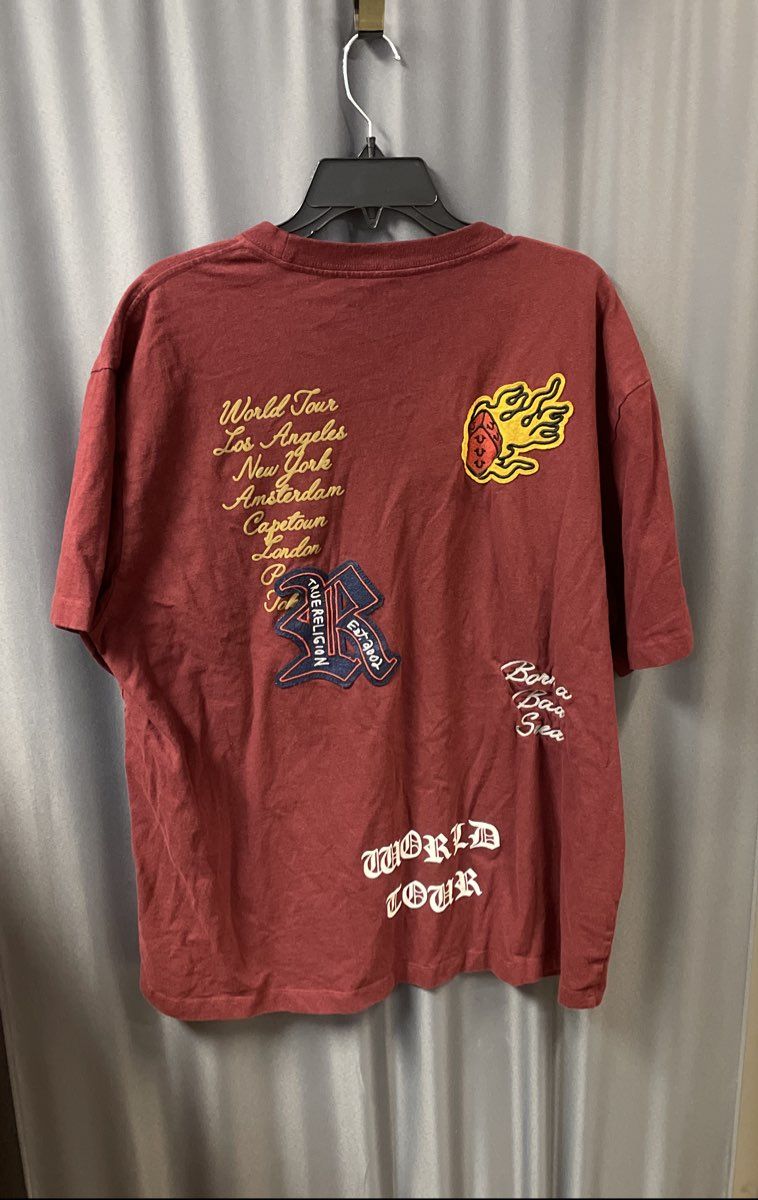 True Religion Men's Maroon Multi Graphic Patch World Tour T Shirt Sz 3XL