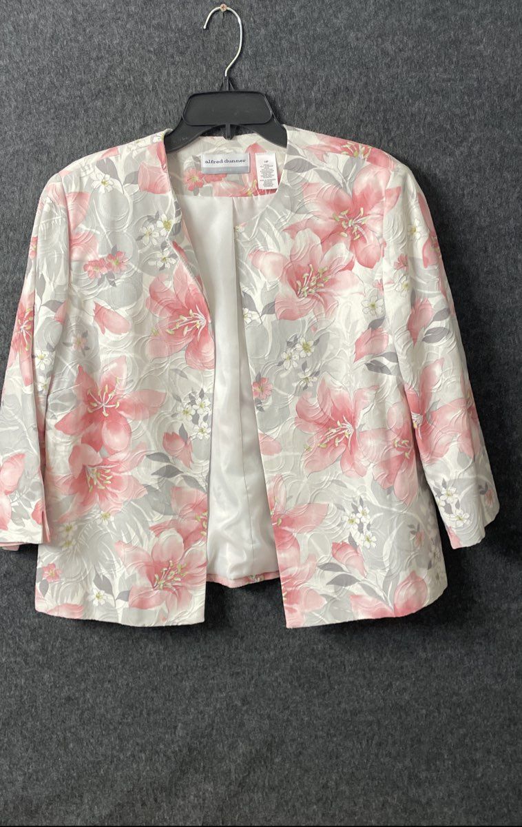 Alfred Dunner Women's Jacket Blazer Pink Floral Textured Lined Sz 14P