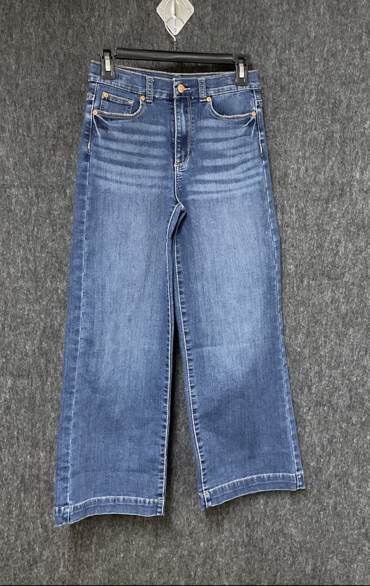 Jordache Women's Medium Wash Blue High Rise Wide Leg Denim Jeans Sz 14